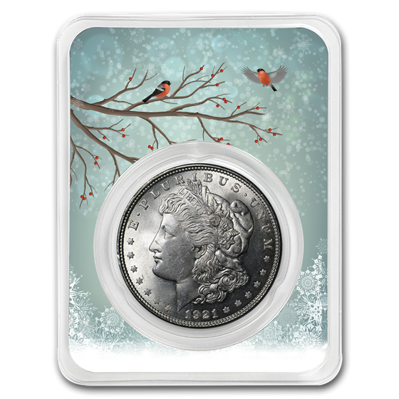 1921 Morgan Silver Dollar Snowy Birds Card BU 1921 Morgan Silver Dollar Snowy Birds Card BU